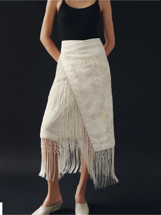 Zara Dresses & Skirts - Zara ZW COLLECTION 100% LINEN EMBROIDERED MIDI SKIRT